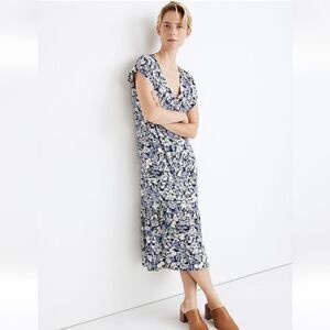 Madewell Button Front Ruffle Hem Midi Dress size XS